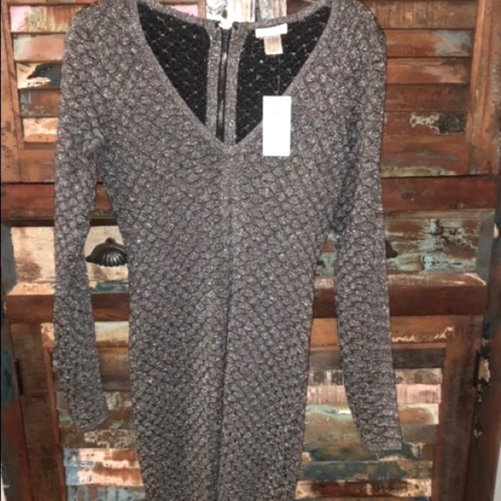 🔥NWT CACHE PEWTER METALLIC BODYCON DRESS HUGE DISCOUNT OVER 70% OFF